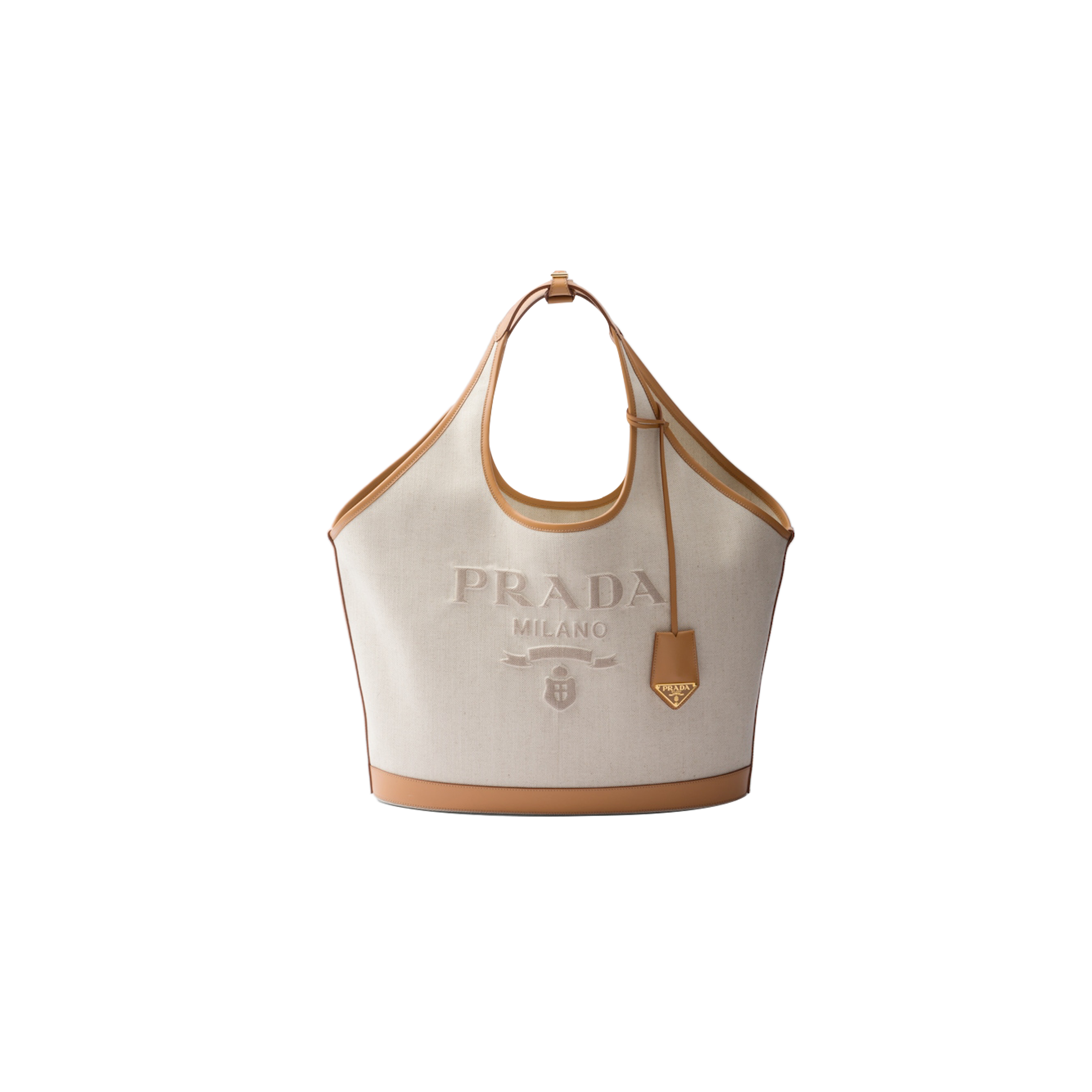 Pra*a large linen blend and leather tote bag 1bg472 (37*30*13cm)